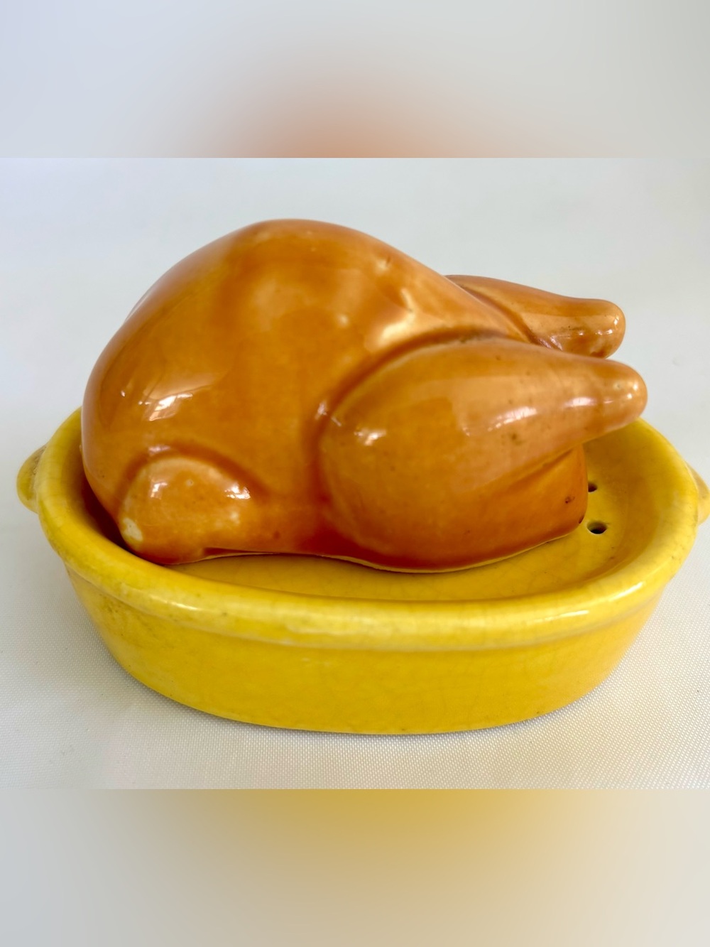 Vintage 1950’s Turkey on Platter Salt & Pepper Shakers. Some crazing, no chips.